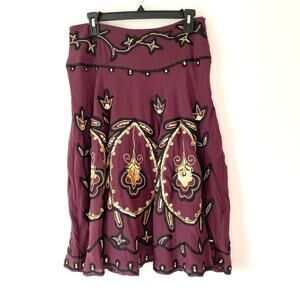 Temperley London Embroidered Silk Sequin Gold Plum Skirt size 8